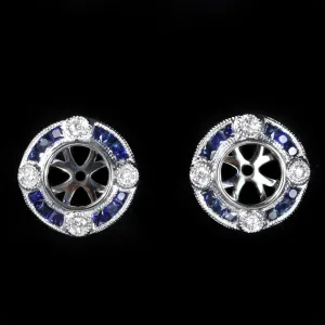 14k White Gold, Diamond, and Sapphire Earring Jackets