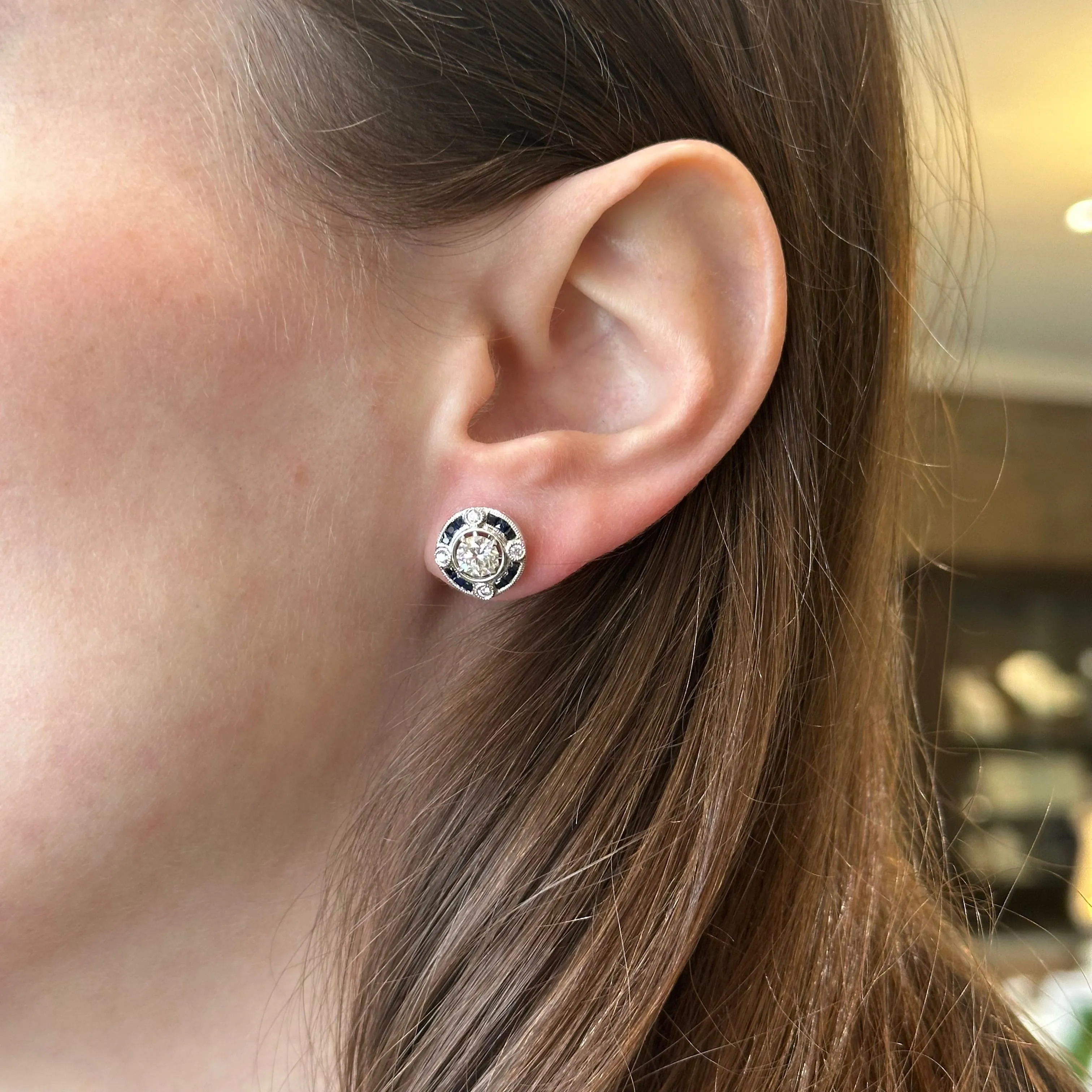 14k White Gold, Diamond, and Sapphire Earring Jackets