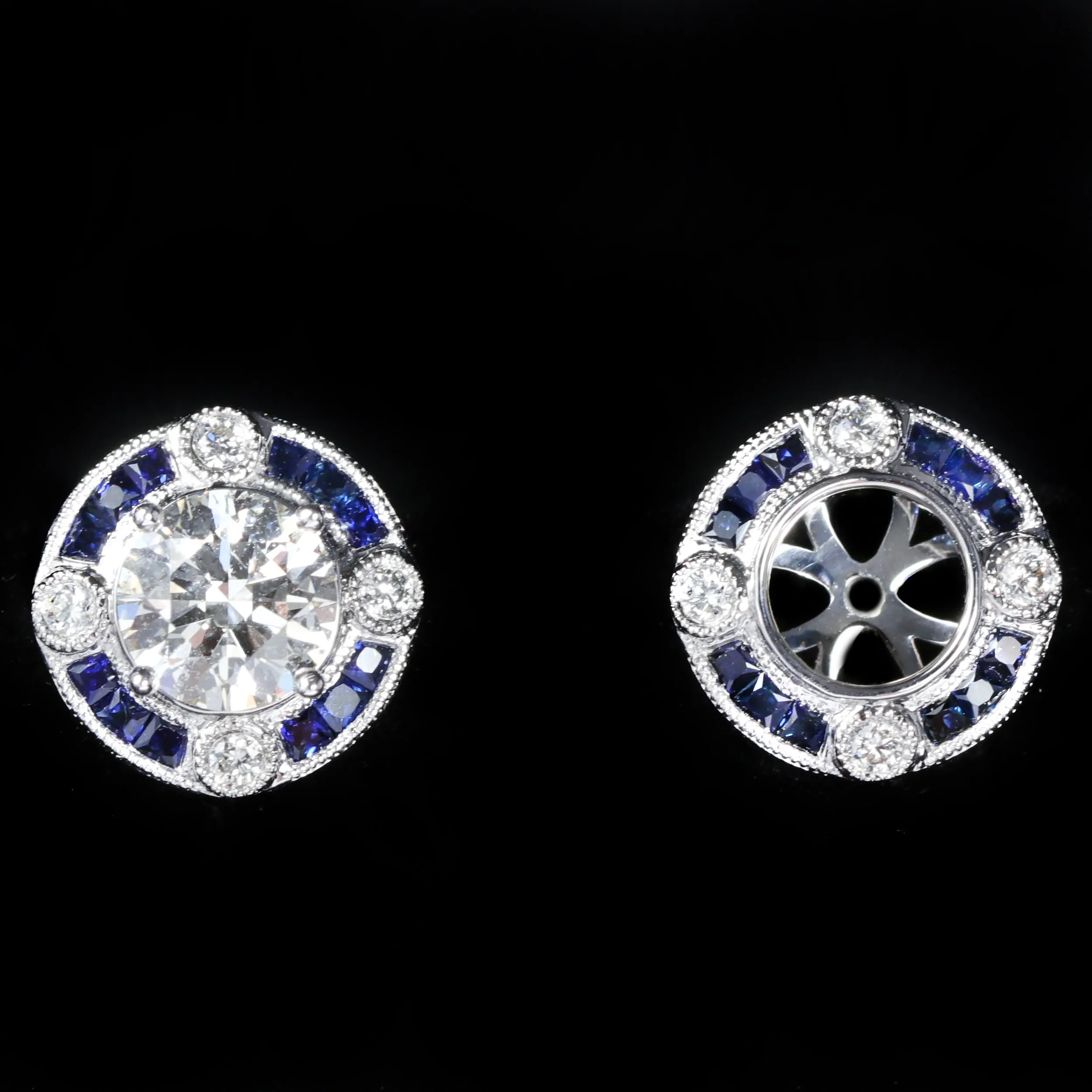 14k White Gold, Diamond, and Sapphire Earring Jackets