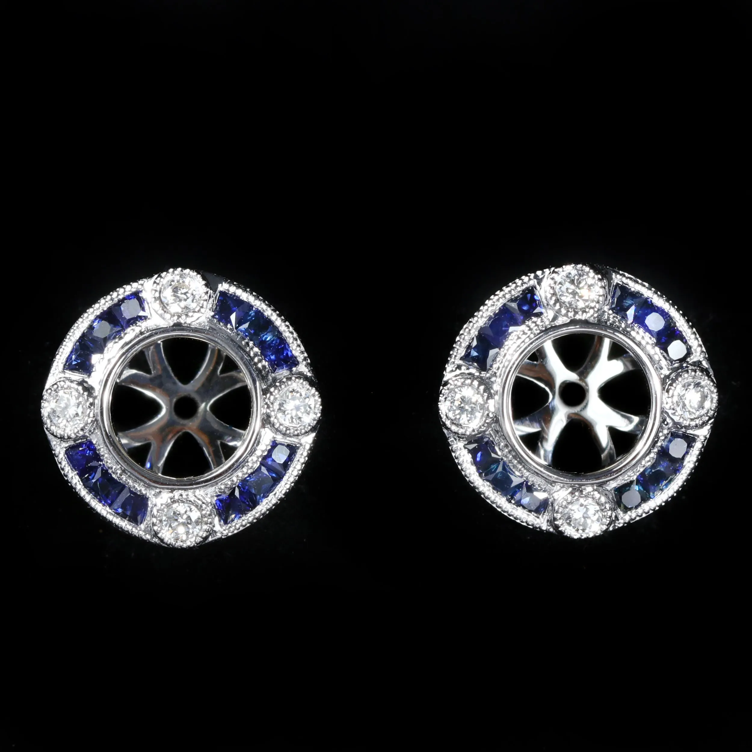 14k White Gold, Diamond, and Sapphire Earring Jackets