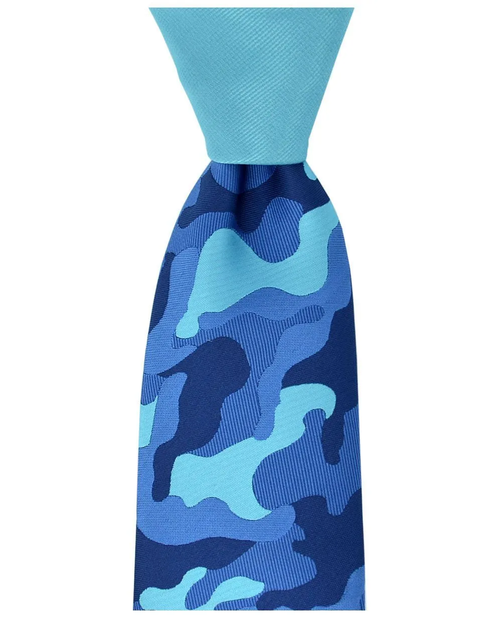 Blue Camouflage Contrast Knot Tie Set by Paul Malone