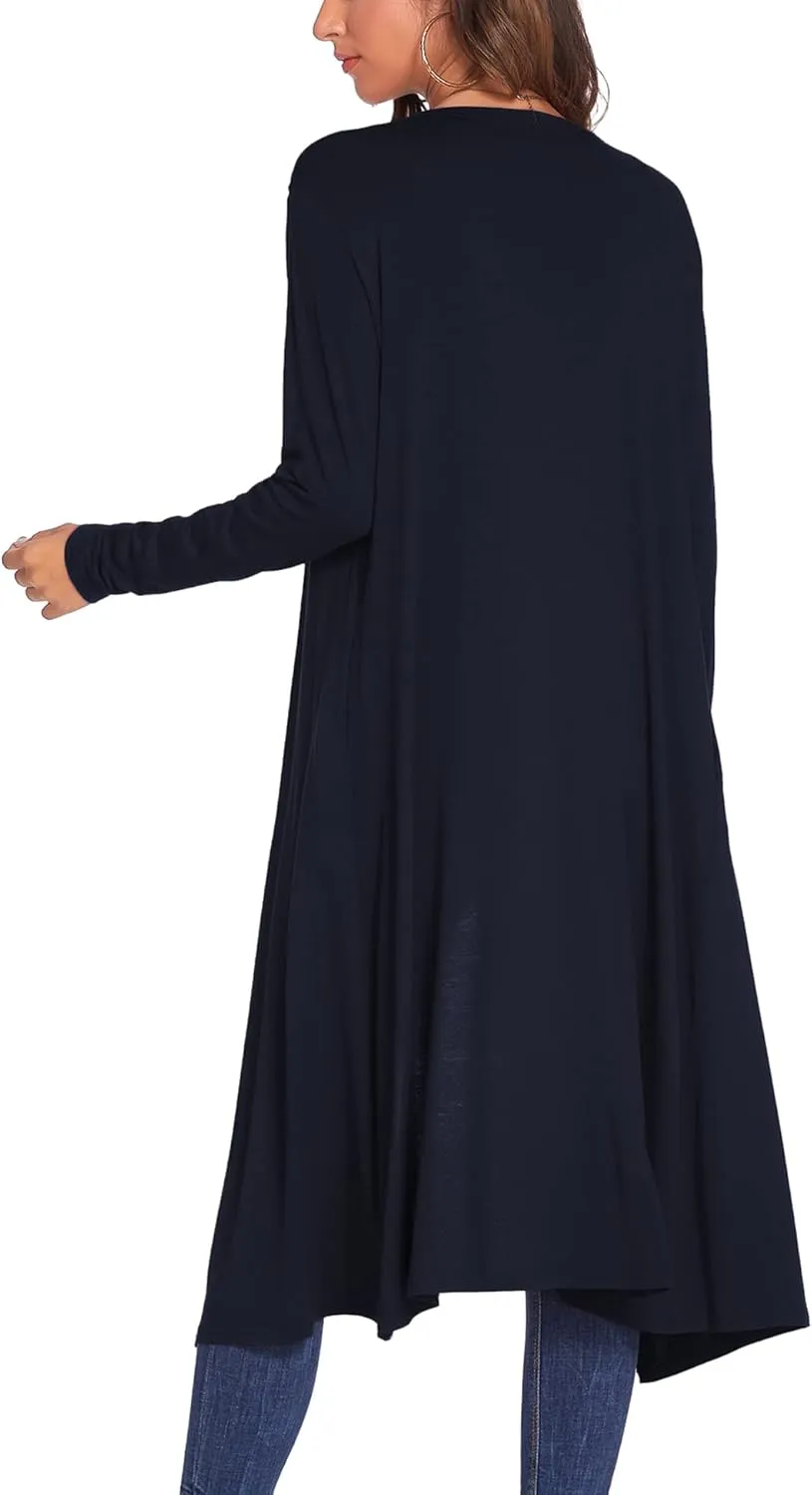 Bluetime Women Plus Size Long Open Front Drape Maxi Cardigan Lightweight Duster Long Sleeve Cardigan Fall (S-4XL)