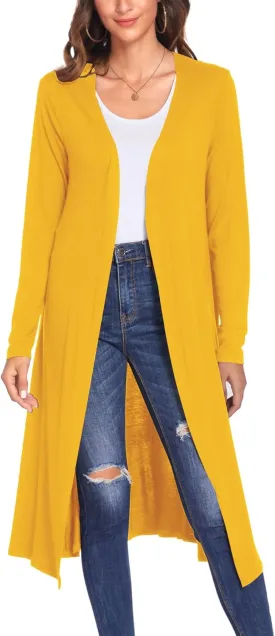 Bluetime Women Plus Size Long Open Front Drape Maxi Cardigan Lightweight Duster Long Sleeve Cardigan Fall (S-4XL)