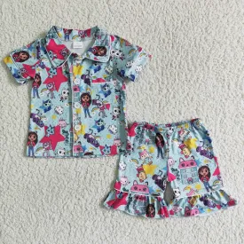 cartoon top shorts pajamas set