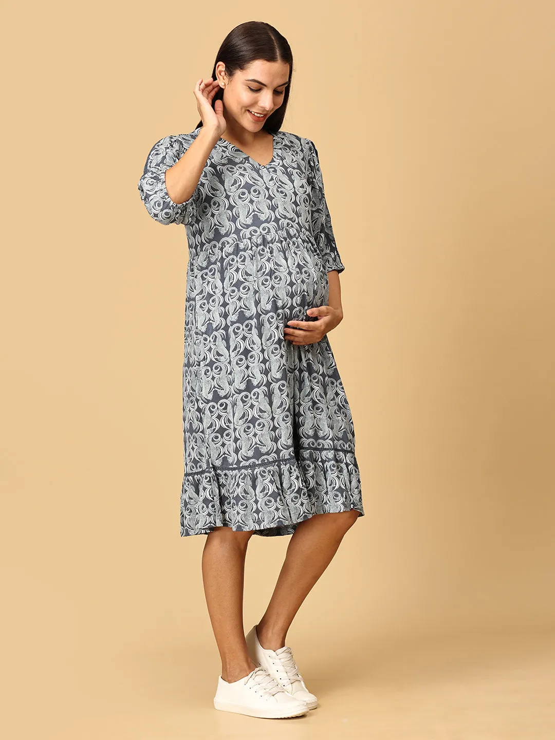 Darling Escape Maternity and Nursing Tier Dress
