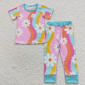 girls flower rainbow pajamas sets GSPO0720