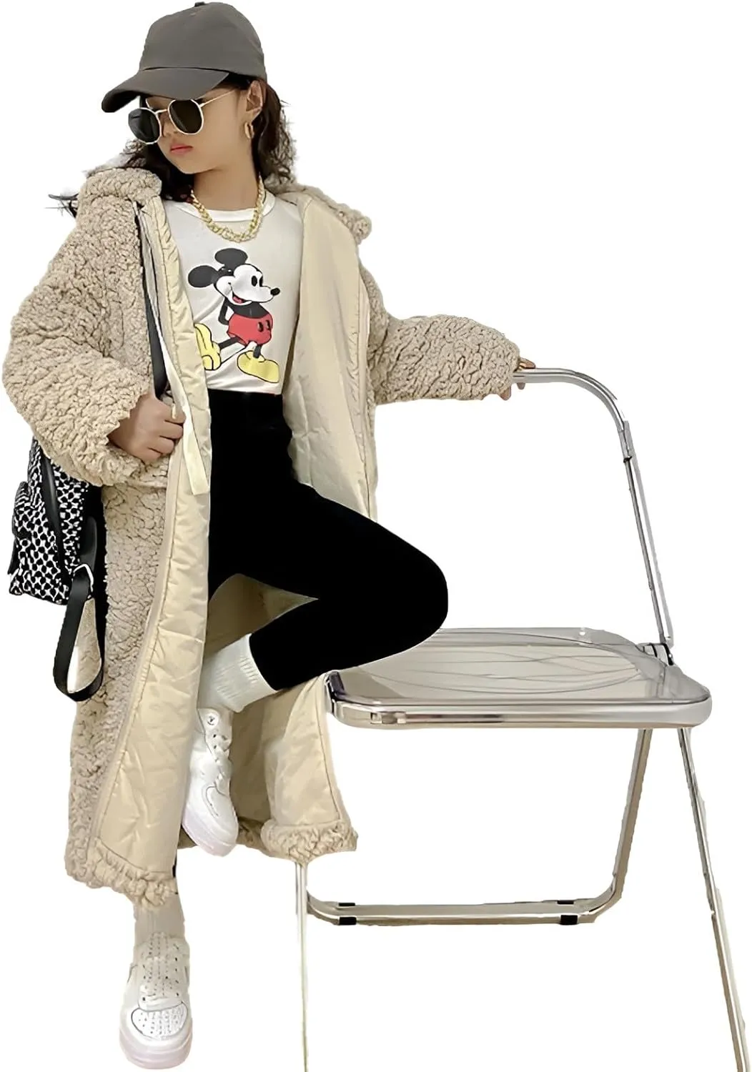 Girl's Fuzzy Fleece Coat with Hood Open Front Long Cardigan Faux Fur Warm Winter Jackets Outwear