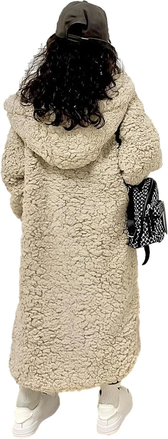 Girl's Fuzzy Fleece Coat with Hood Open Front Long Cardigan Faux Fur Warm Winter Jackets Outwear