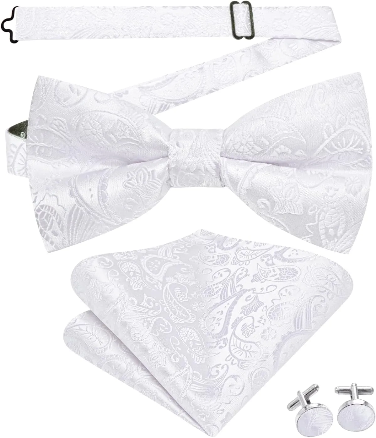 Hi-Tie Men's Silk Vest Bowtie Set Formal Suit Vest Jacquard Tie Handkerchief Cufflinks 5PCS Dress Waistcoats Wedding