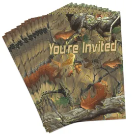 Hunting Camo Party Supplies - Comouflage Leaf Print Paper Invitations For 16 Guests