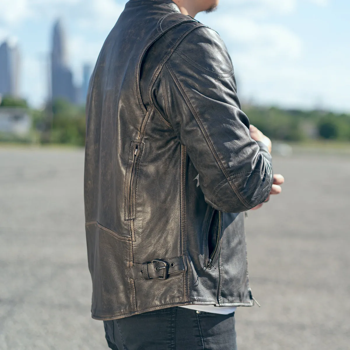 Indy Men's Motorcycle Leather Jacket - Black