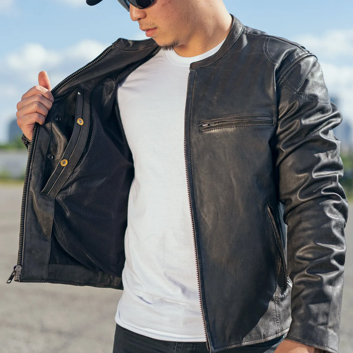 Indy Men's Motorcycle Leather Jacket - Black