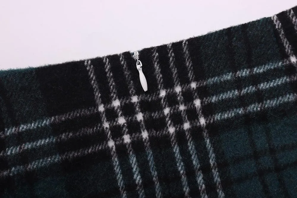 Islis Women's Wool Plaid Mini Skirts 2024 Fall Winter High Waist Zipper Bodycon Pencil Short Skirt