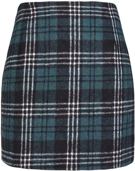 Islis Women's Wool Plaid Mini Skirts 2024 Fall Winter High Waist Zipper Bodycon Pencil Short Skirt