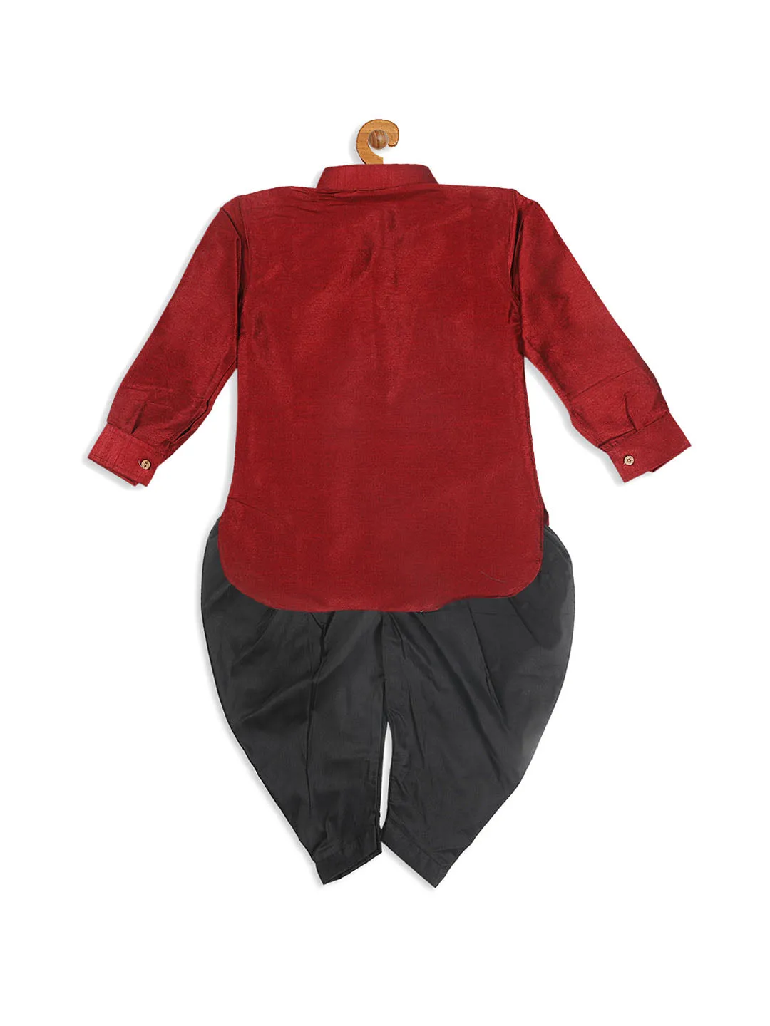 Jashvi SISHU Boy's Maroon Kurta And Black Cowl Dhoti  Set
