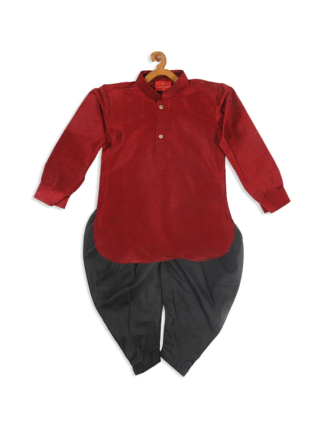 Jashvi SISHU Boy's Maroon Kurta And Black Cowl Dhoti  Set