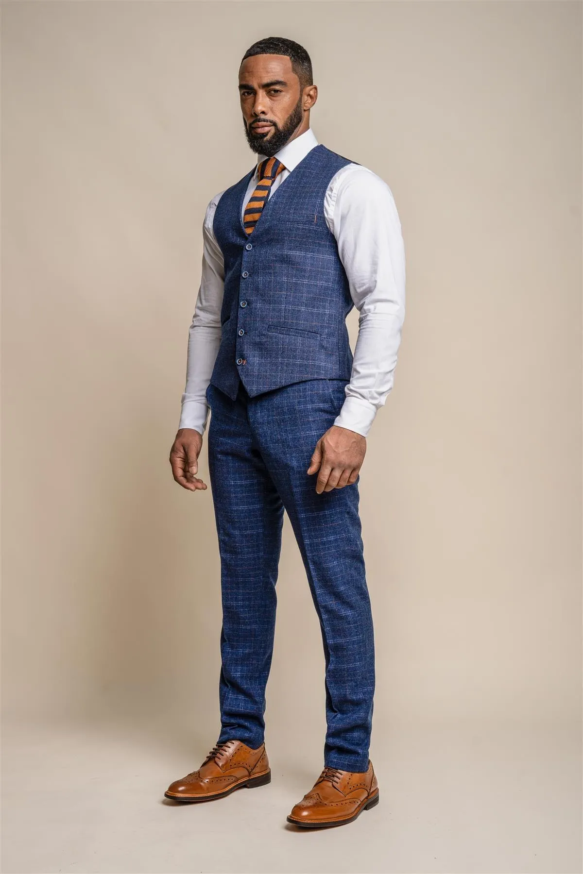 Kaiser Blue Checkered Waistcoat with Adjustable Back Strap