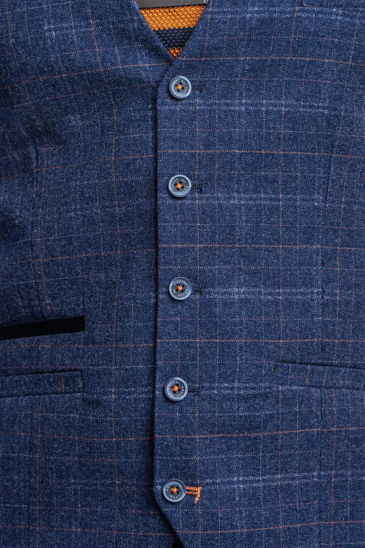 Kaiser Blue Checkered Waistcoat with Adjustable Back Strap
