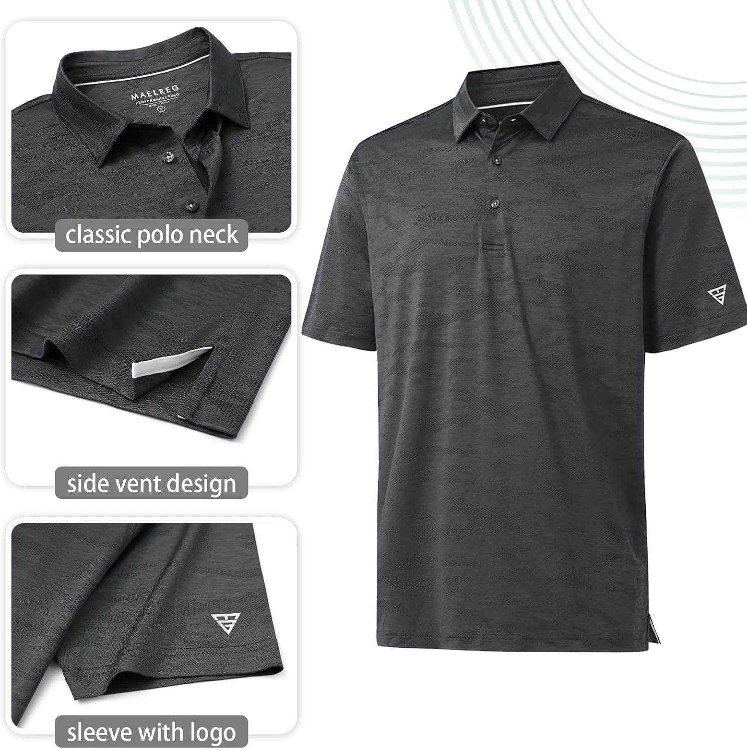 M MAELREG Golf Shirts for Men Short Sleeve Heather Jacquard Textured Stretch Moisture Wicking Performance Mens Polo Shirts