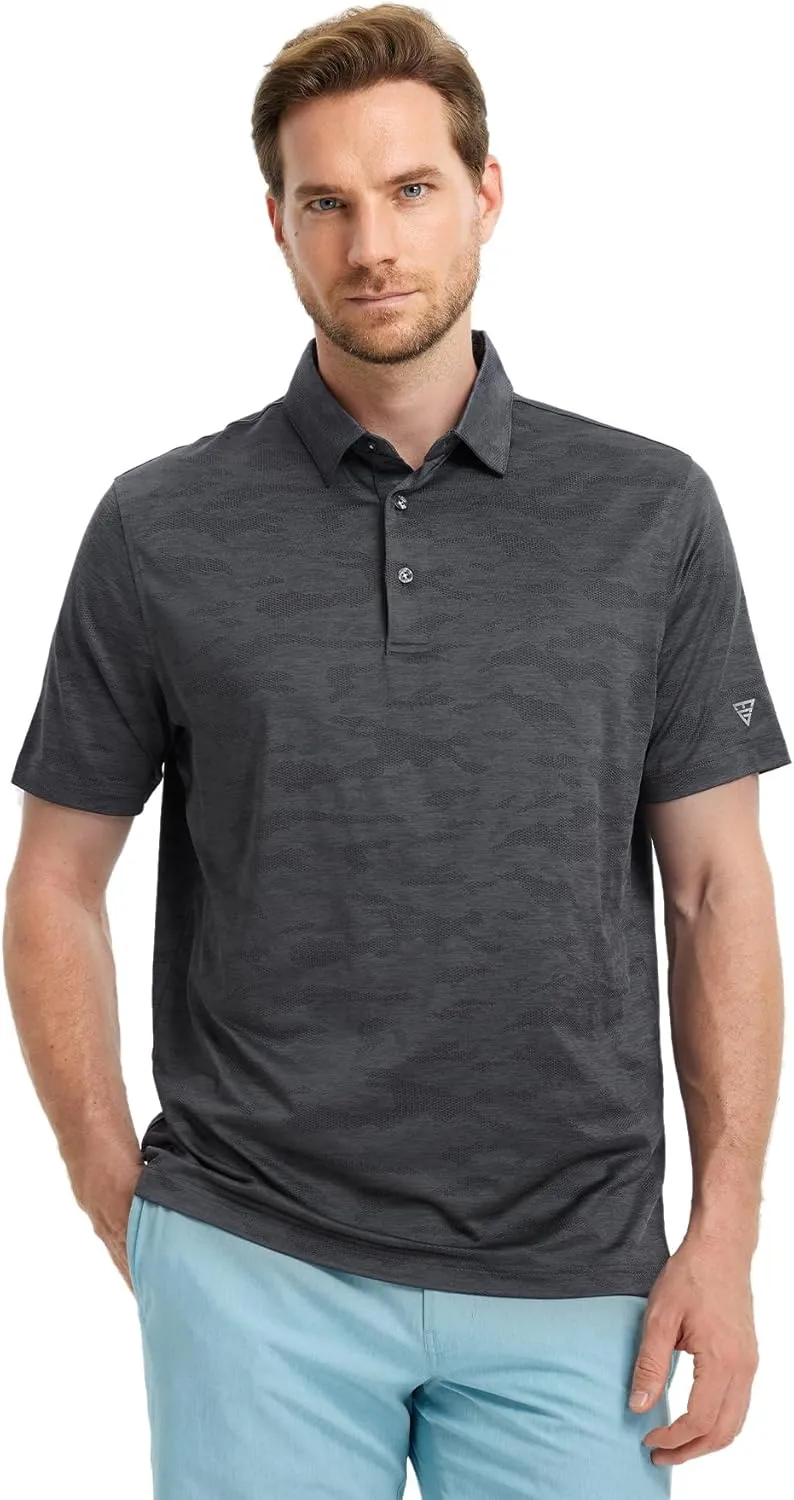 M MAELREG Golf Shirts for Men Short Sleeve Heather Jacquard Textured Stretch Moisture Wicking Performance Mens Polo Shirts