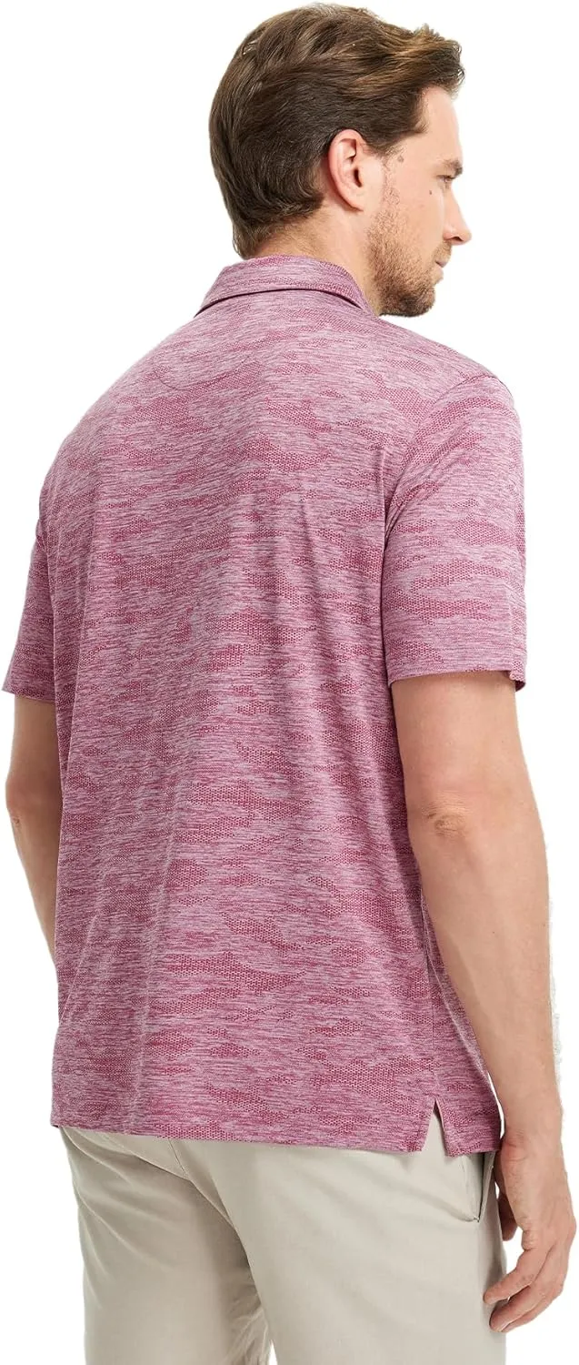 M MAELREG Golf Shirts for Men Short Sleeve Heather Jacquard Textured Stretch Moisture Wicking Performance Mens Polo Shirts