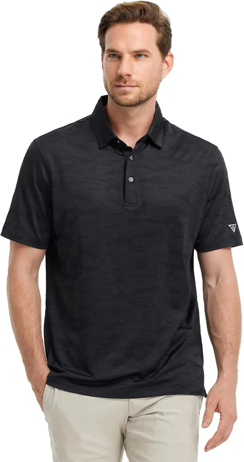 M MAELREG Golf Shirts for Men Short Sleeve Heather Jacquard Textured Stretch Moisture Wicking Performance Mens Polo Shirts