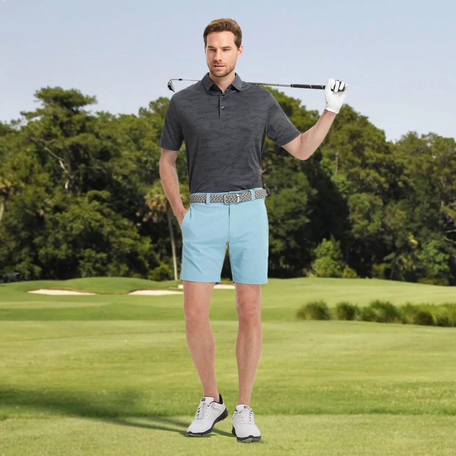 M MAELREG Golf Shirts for Men Short Sleeve Heather Jacquard Textured Stretch Moisture Wicking Performance Mens Polo Shirts