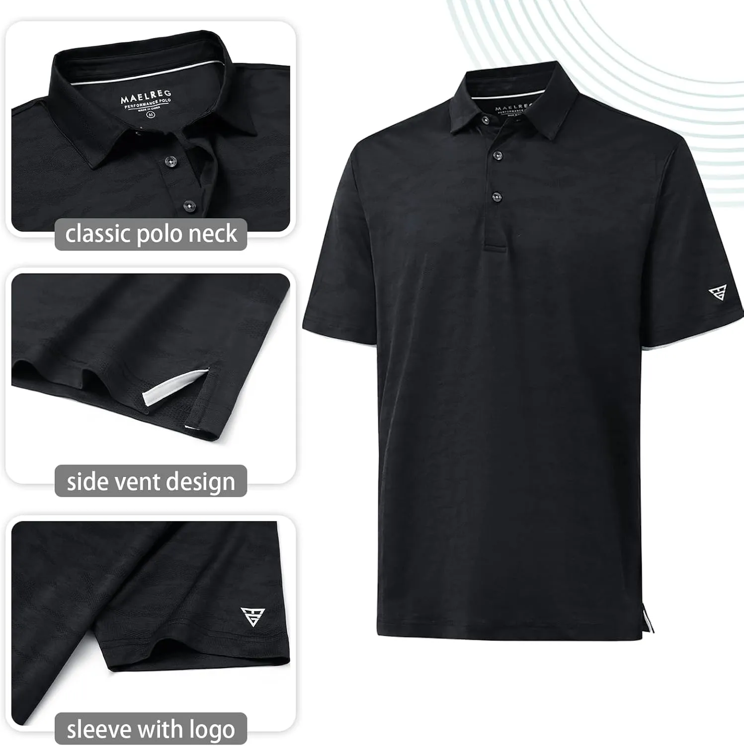 M MAELREG Golf Shirts for Men Short Sleeve Heather Jacquard Textured Stretch Moisture Wicking Performance Mens Polo Shirts