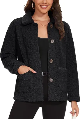 MAGCOMSEN Womens Sherpa Fleece Jackets Fuzzy Warm Winter Jackets Button Down Coat Long Sleeve Outwear with Pockets