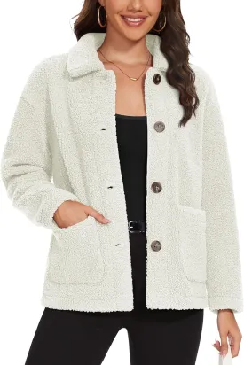 MAGCOMSEN Womens Sherpa Fleece Jackets Fuzzy Warm Winter Jackets Button Down Coat Long Sleeve Outwear with Pockets