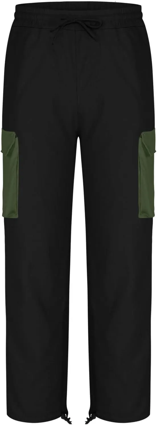 Mens Cargo Pants Elastic Waist Drawstring Joggers Cotton Athletic Pants Casual Hiking Pants Lightweight Sweatpants