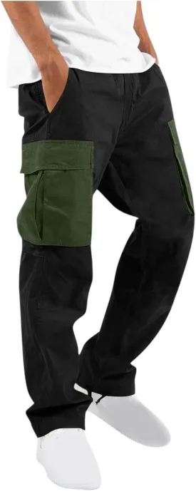 Mens Cargo Pants Elastic Waist Drawstring Joggers Cotton Athletic Pants Casual Hiking Pants Lightweight Sweatpants