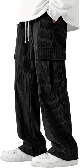 Mens Elastic Waist Drawstring Straight Baggy Leg Loose Lightweight Comfy Beach Casual Yoga Trousers Pants