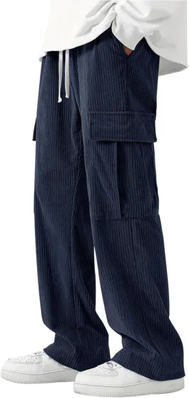 Mens Elastic Waist Drawstring Straight Baggy Leg Loose Lightweight Comfy Beach Casual Yoga Trousers Pants