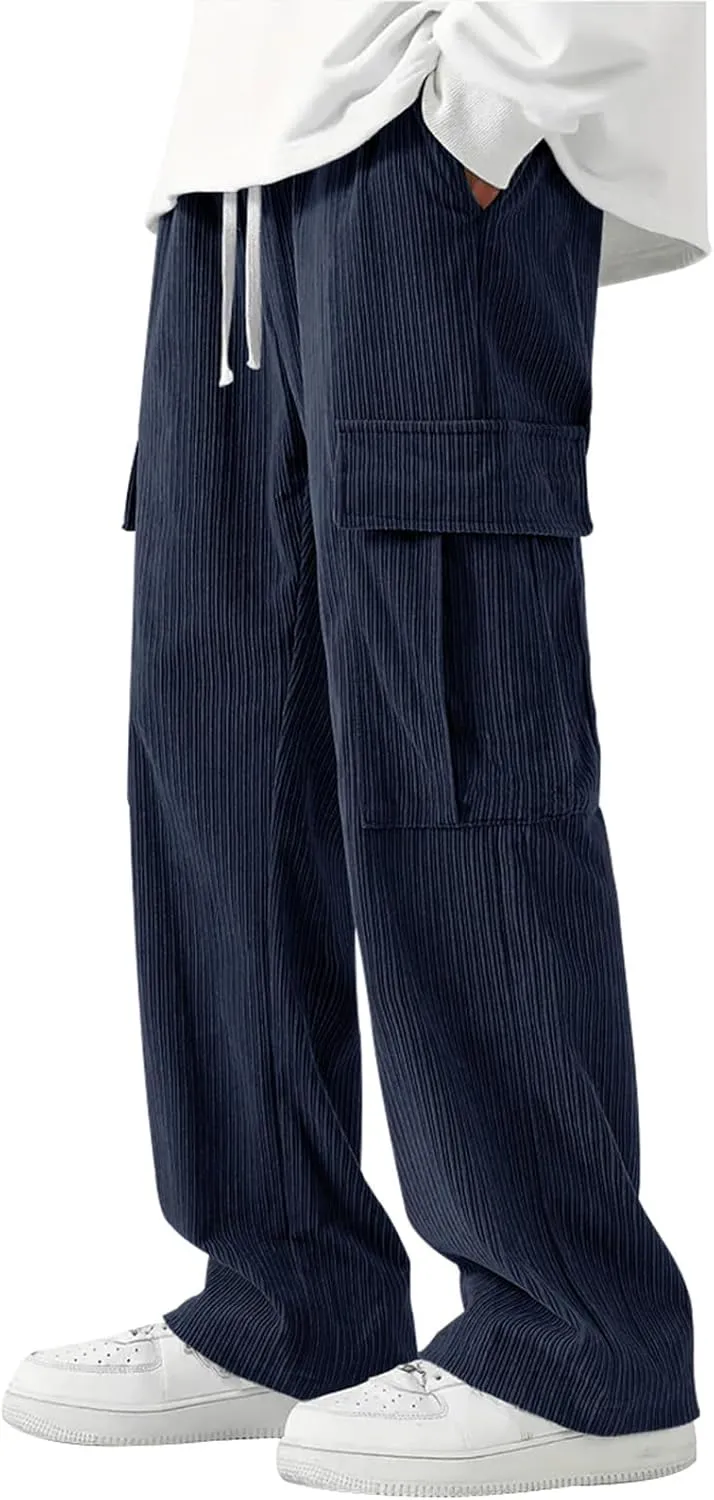 Mens Elastic Waist Drawstring Straight Baggy Leg Loose Lightweight Comfy Beach Casual Yoga Trousers Pants