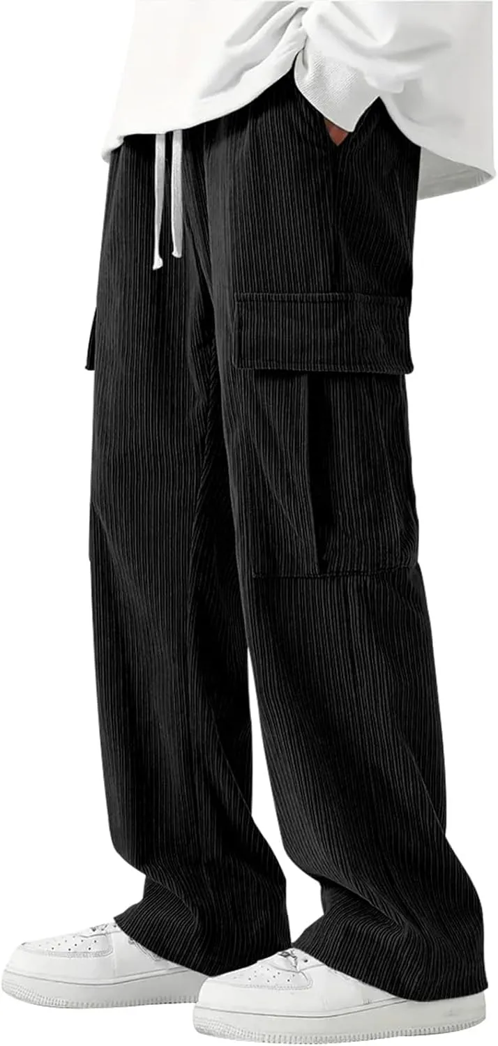 Mens Elastic Waist Drawstring Straight Baggy Leg Loose Lightweight Comfy Beach Casual Yoga Trousers Pants