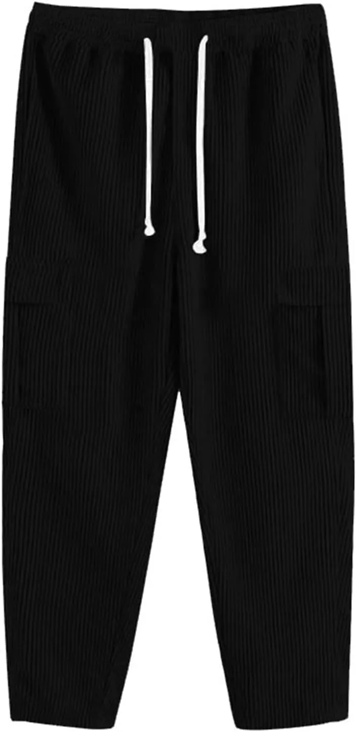 Mens Elastic Waist Drawstring Straight Baggy Leg Loose Lightweight Comfy Beach Casual Yoga Trousers Pants