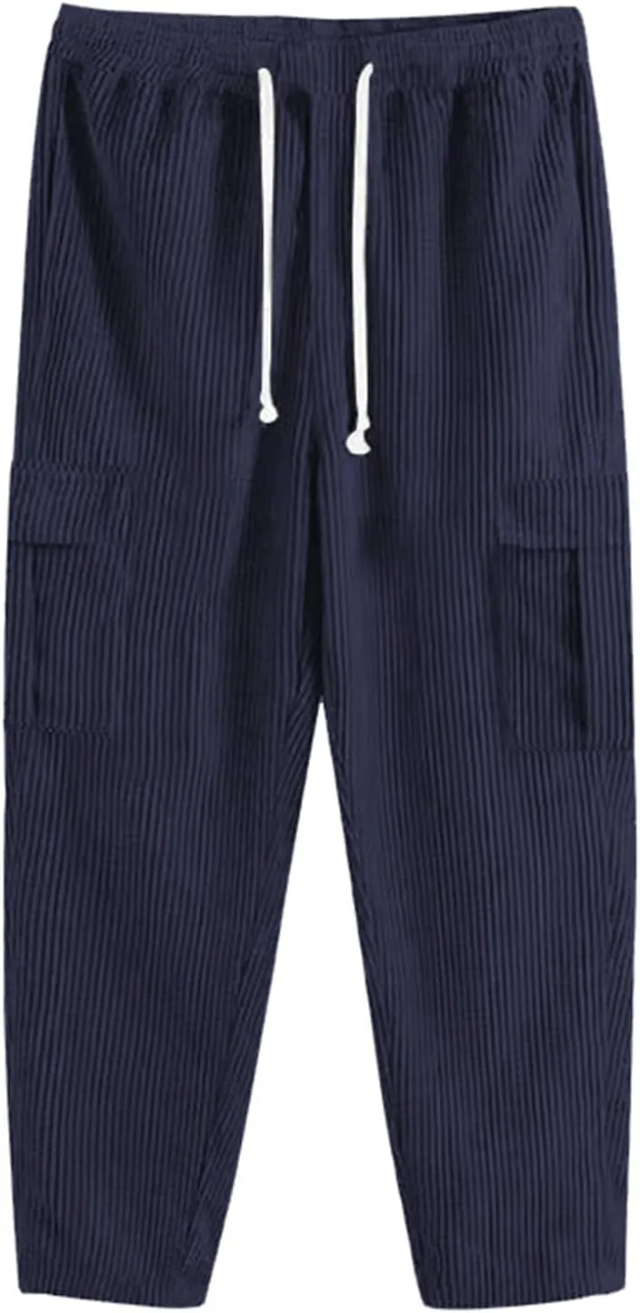 Mens Elastic Waist Drawstring Straight Baggy Leg Loose Lightweight Comfy Beach Casual Yoga Trousers Pants