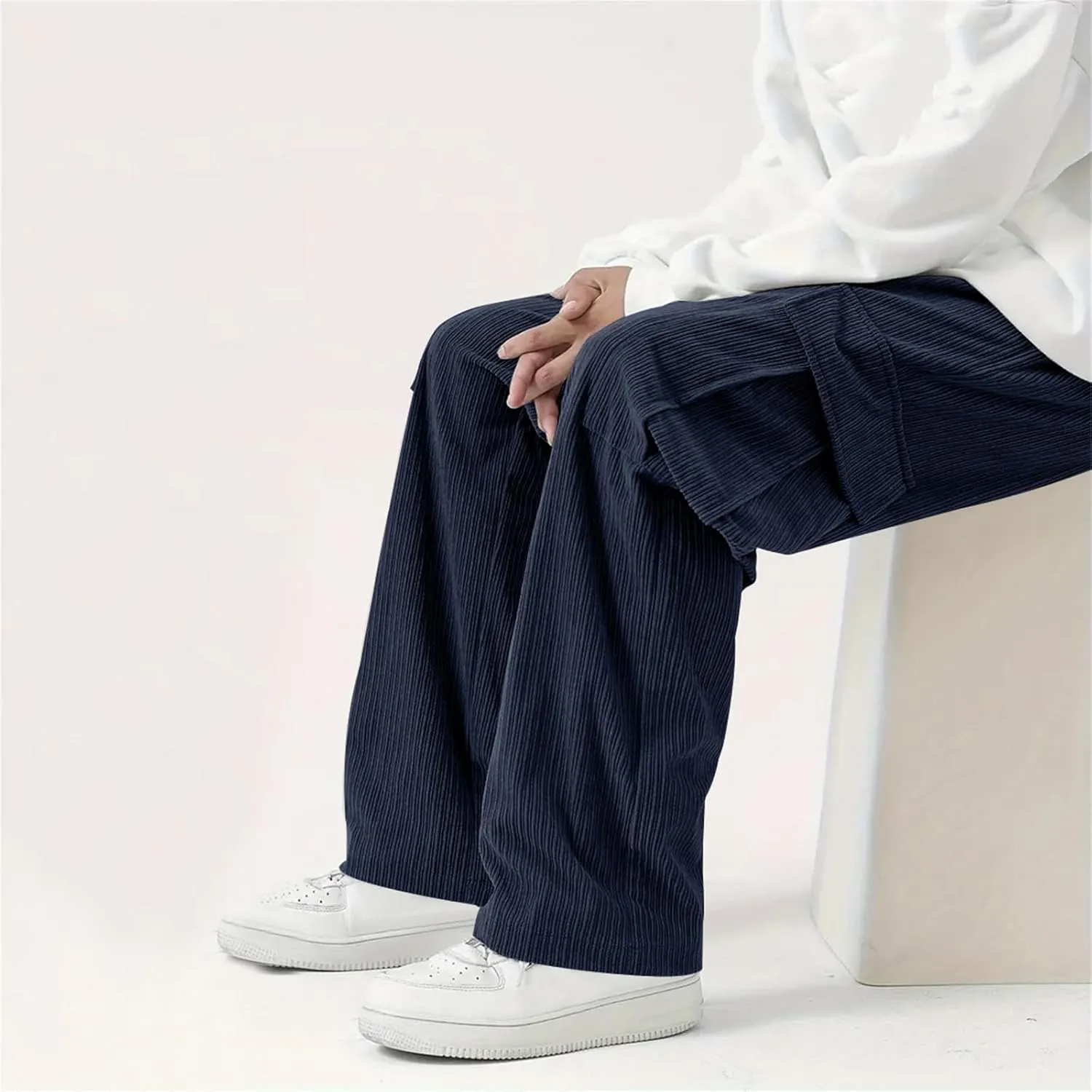 Mens Elastic Waist Drawstring Straight Baggy Leg Loose Lightweight Comfy Beach Casual Yoga Trousers Pants