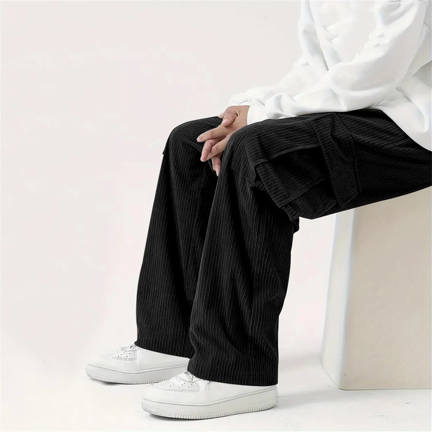 Mens Elastic Waist Drawstring Straight Baggy Leg Loose Lightweight Comfy Beach Casual Yoga Trousers Pants