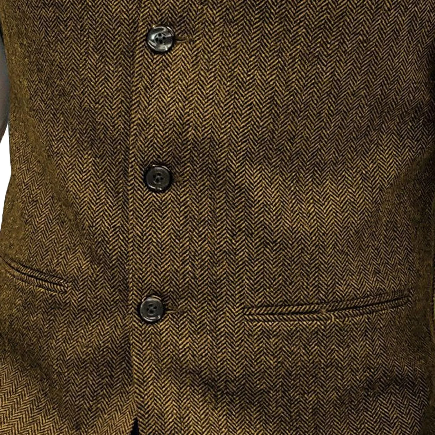 Mens Herringbone Wool Vests Slim Fit High Collar Waistcoats Tweed Wool Regular Fit Dress Vest