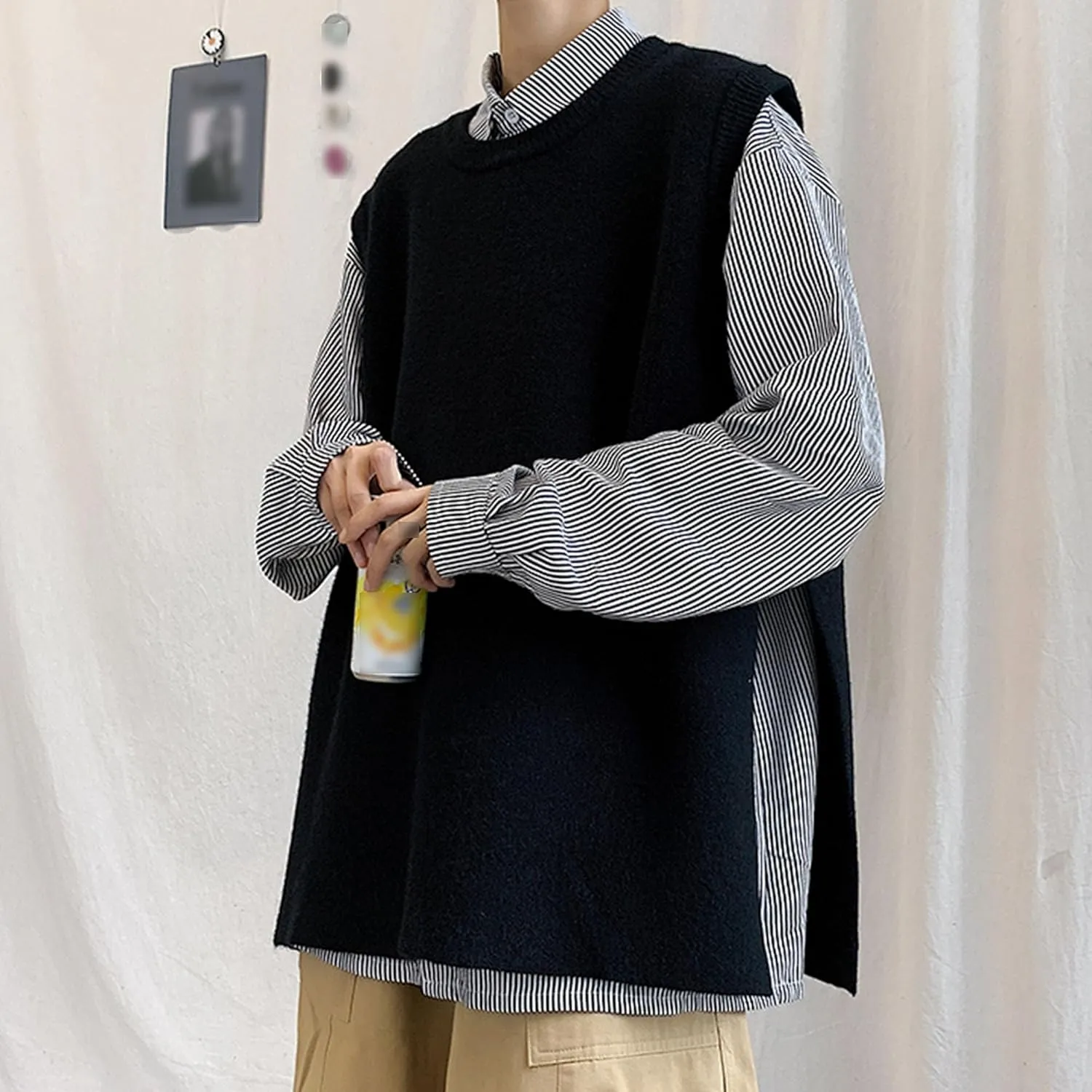 Men's Loose Woolen Vest Wool Blend Knit Waistcoat Pullover Slim Fit Casual Sleeveless Sweaters