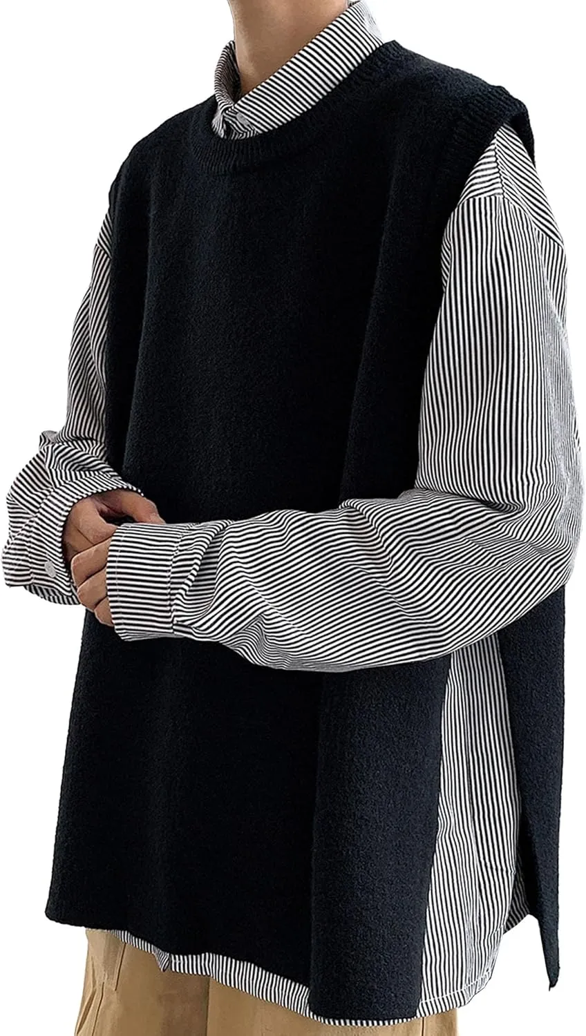 Men's Loose Woolen Vest Wool Blend Knit Waistcoat Pullover Slim Fit Casual Sleeveless Sweaters