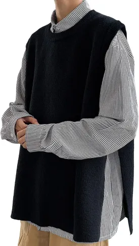 Men's Loose Woolen Vest Wool Blend Knit Waistcoat Pullover Slim Fit Casual Sleeveless Sweaters