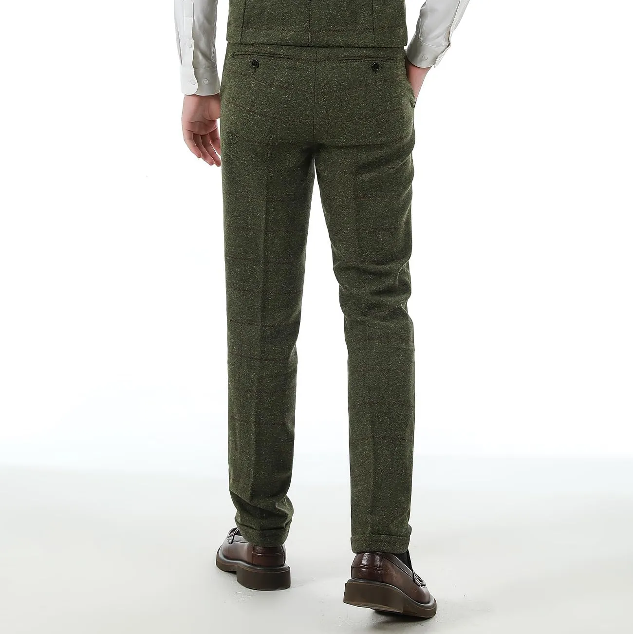 Men's Plaid Tweed Herringbone Suit Pants Casual Wool Vintage Dress Trousers