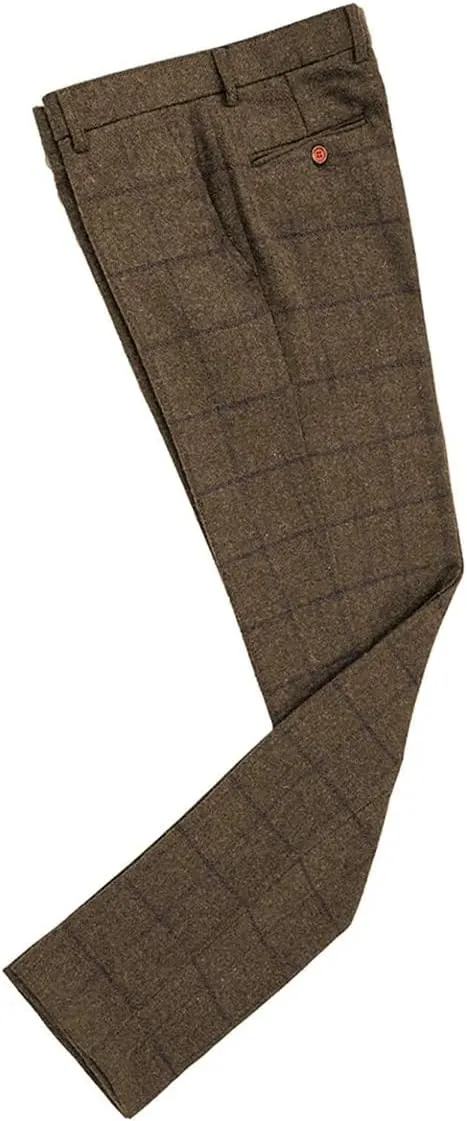 Men's Plaid Tweed Herringbone Suit Pants Casual Wool Vintage Dress Trousers
