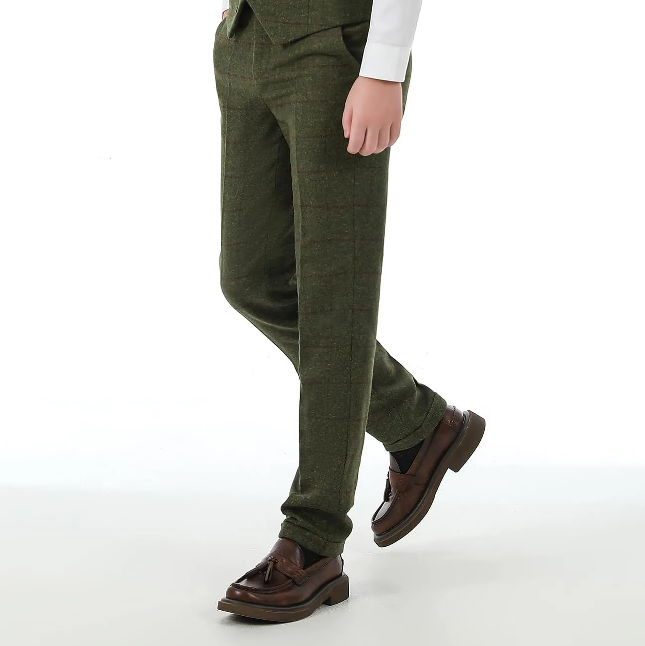Men's Plaid Tweed Herringbone Suit Pants Casual Wool Vintage Dress Trousers