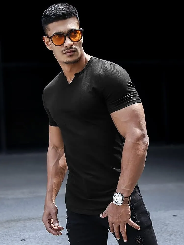 Muscle Cmdr Men's Henley Long&Short Sleeve T-Shirt Slim Fit V Neck Shirts Stretch Tee Casual Underwear Athletic Medium Weight