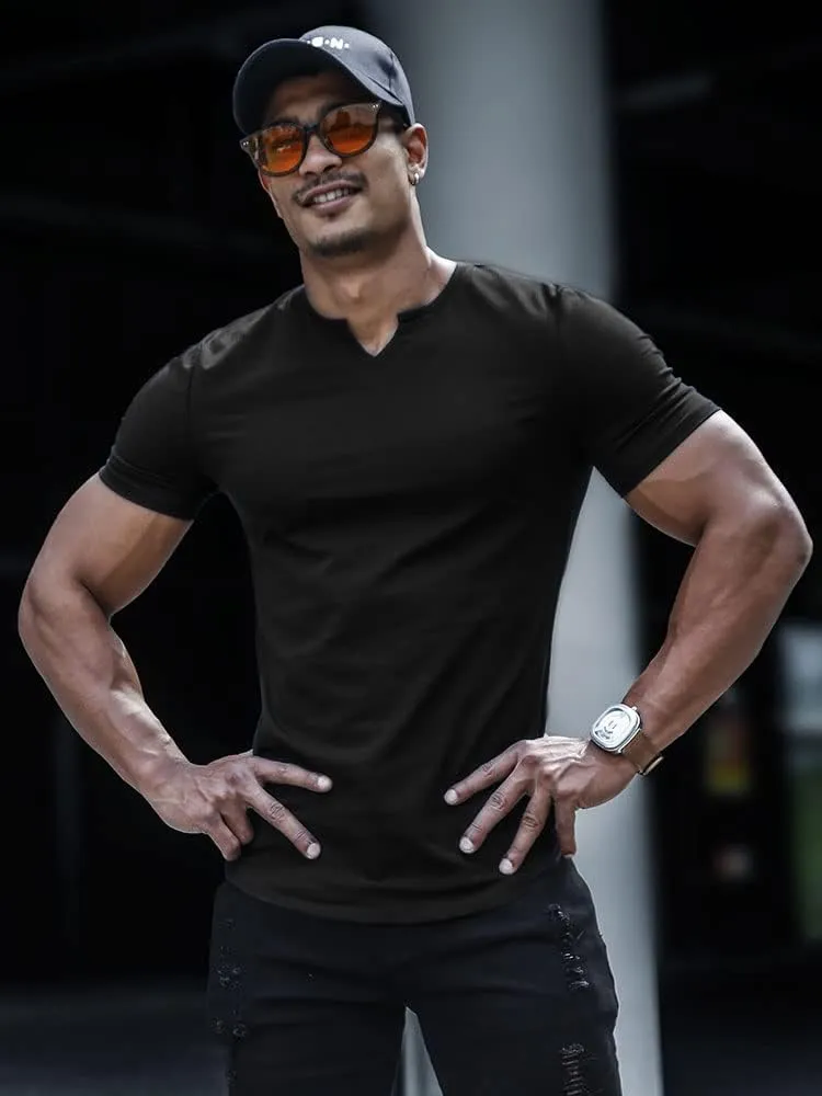 Muscle Cmdr Men's Henley Long&Short Sleeve T-Shirt Slim Fit V Neck Shirts Stretch Tee Casual Underwear Athletic Medium Weight