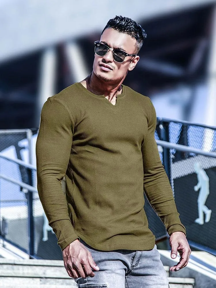 Muscle Cmdr Men's Henley Long&Short Sleeve T-Shirt Slim Fit V Neck Shirts Stretch Tee Casual Underwear Athletic Medium Weight